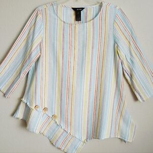 Ali Miles Stripe Top Asymmetrical Hem Linen / Cotton Lagenlook